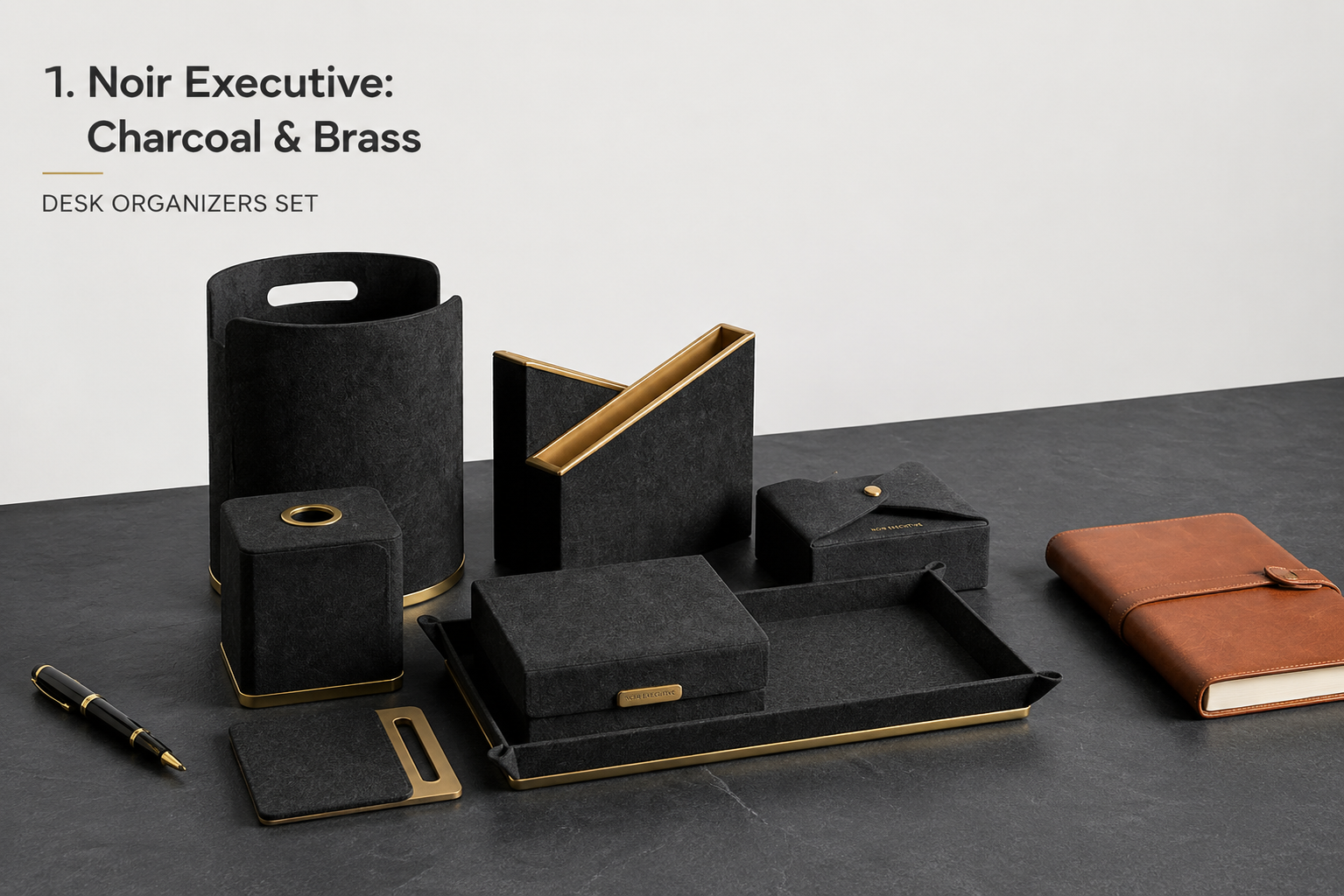 Noir Executive desk organiser set